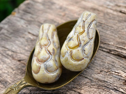 *6* 25x12mm Champagne Alabster Mermaid Scale Large Drop Beads