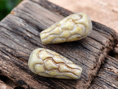 *6* 25x12mm Champagne Alabster Mermaid Scale Large Drop Beads