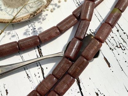 *9* 22x12mm Cinnamon Brown Silk Greek Key Rectangle Beads