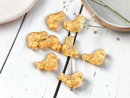 *8* 16x12mm Gold Washed Amber Love Bird Beads