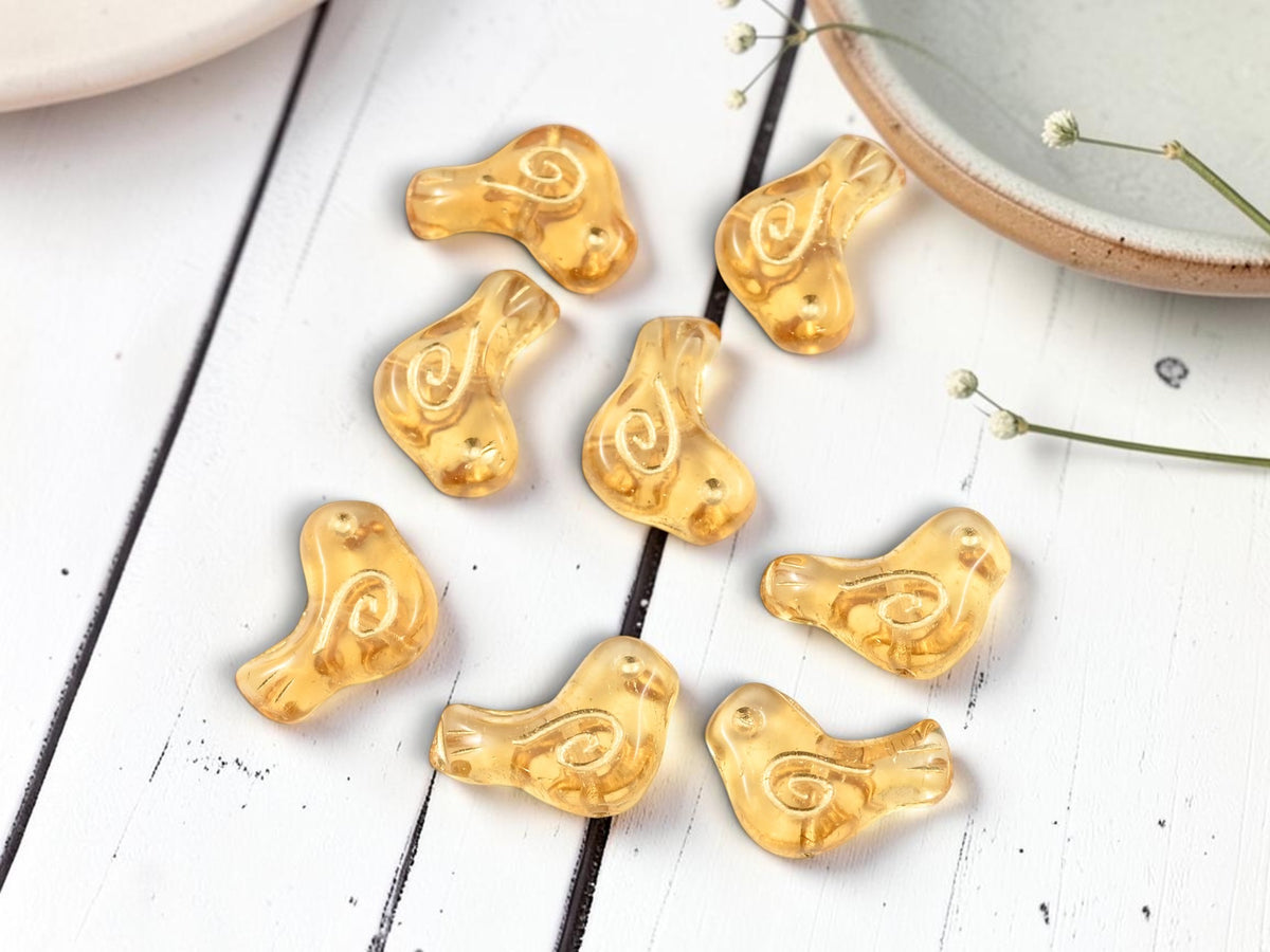*8* 16x12mm Gold Washed Amber Love Bird Beads