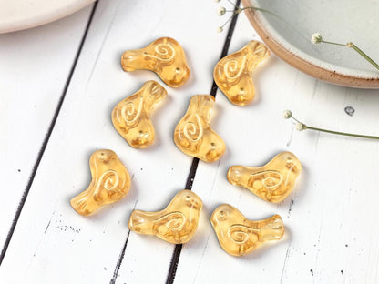 *8* 16x12mm Gold Washed Amber Love Bird Beads