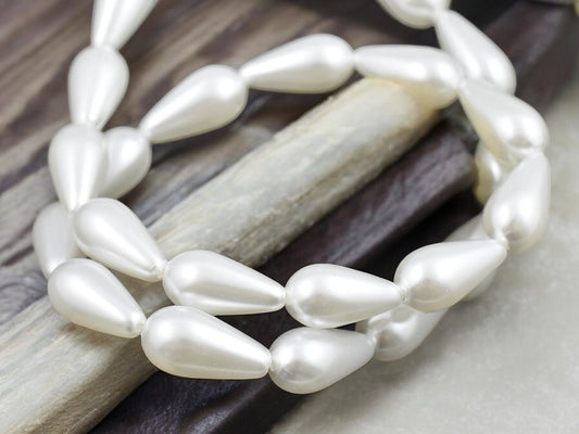 15x8mm Celestial Crystal White Pearl Teardrop Beads (16" Strand)