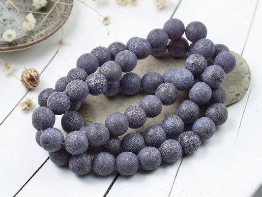 *20* 8mm Indigo purple Etched Matte Amber Round Druk Beads