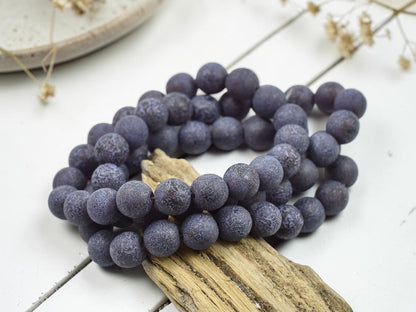 *20* 8mm Indigo purple Etched Matte Amber Round Druk Beads