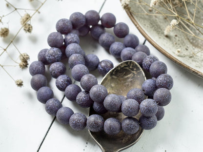 *20* 8mm Indigo purple Etched Matte Amber Round Druk Beads