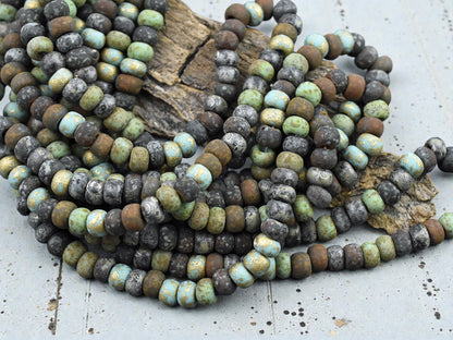 2/0 Aged Matte Jade Jeweled Metallic Mix Seed Beads (20" Strand)