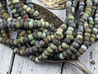 2/0 Aged Matte Jade Jeweled Metallic Mix Seed Beads (20" Strand)