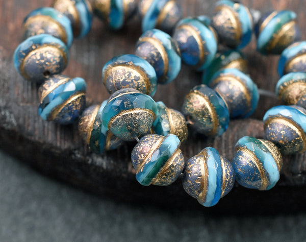 Etched Gold Washed Turquoise Teal Saturn Beads