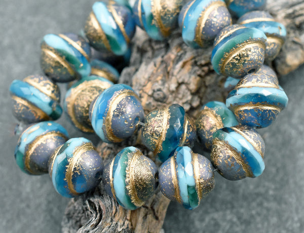 Etched Gold Washed Turquoise Teal Saturn Beads