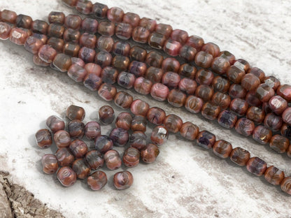*24* 8mm Bronze Washed Mauve Blended Glass Fire Polished Cathedral Beads