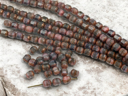 *24* 8mm Bronze Washed Mauve Blended Glass Fire Polished Cathedral Beads