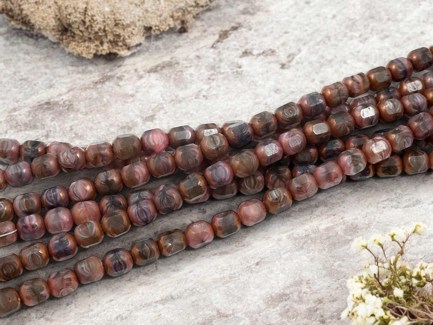 *24* 8mm Bronze Washed Mauve Blended Glass Fire Polished Cathedral Beads