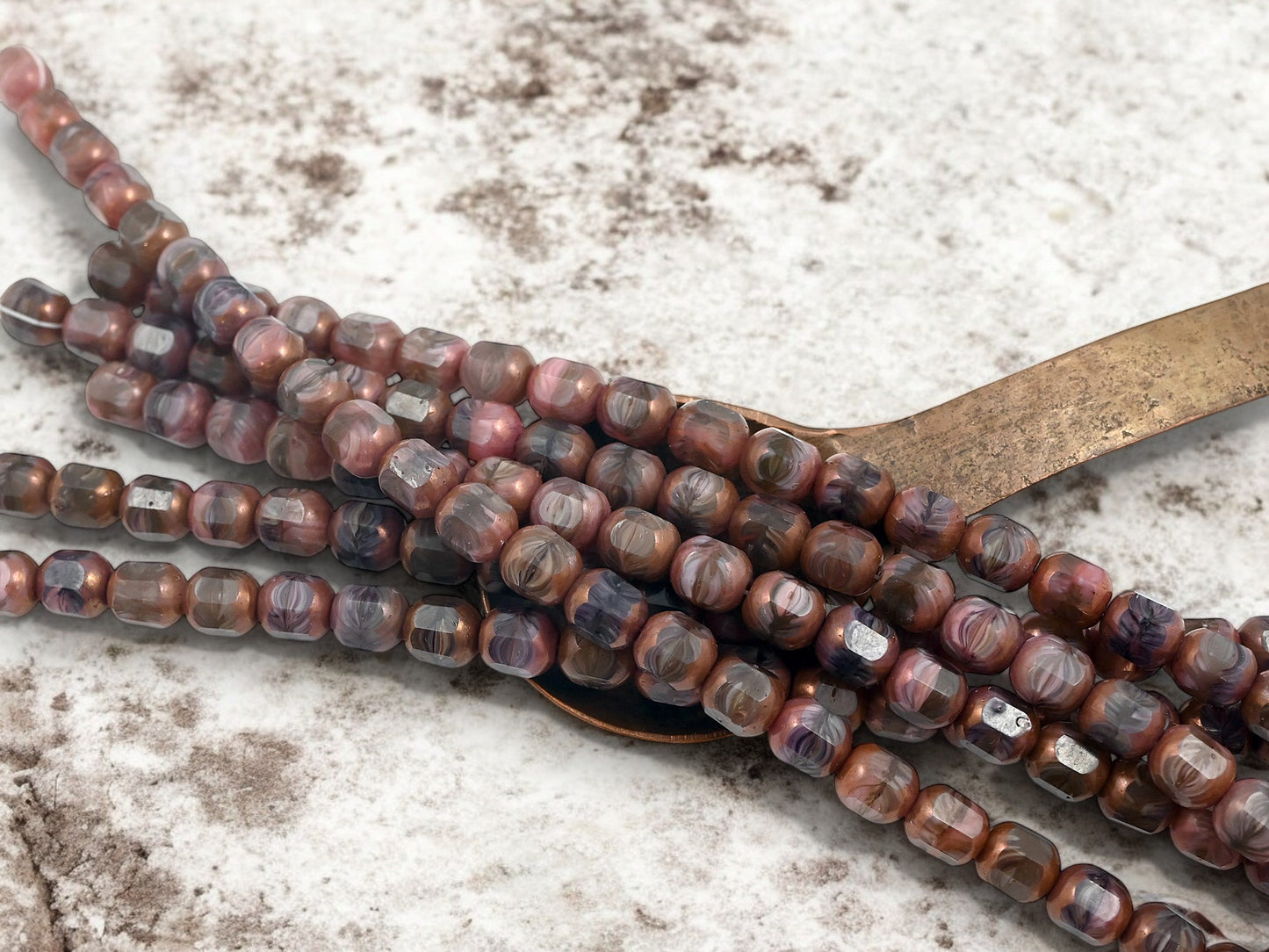 *24* 8mm Bronze Washed Mauve Blended Glass Fire Polished Cathedral Beads