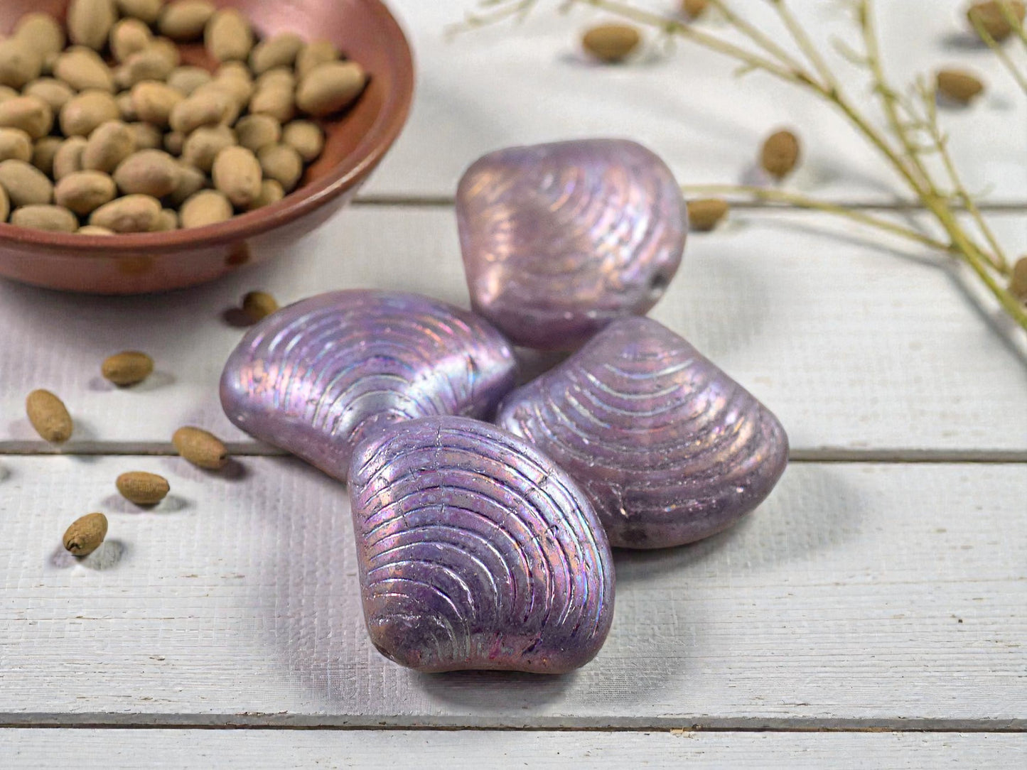 *8* 15x18mm Metallic Purple Washed Thistle Sea Shell Beads