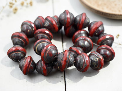 *12* 10x12mm Red Picasso Saturn Beads