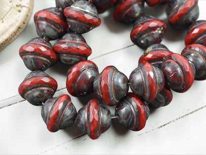 *12* 10x12mm Red Picasso Saturn Beads
