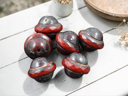 *12* 10x12mm Red Picasso Saturn Beads