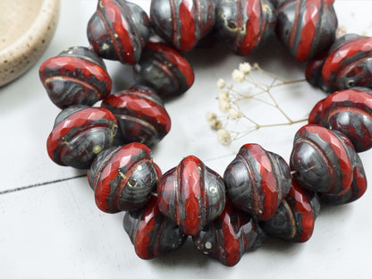 *12* 10x12mm Red Picasso Saturn Beads