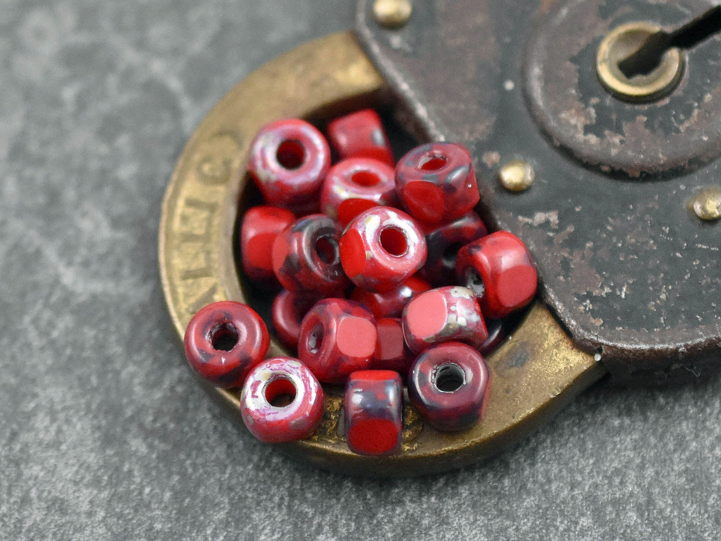 20g 3 Cut Red Travertine 2/0 Matubo Beads