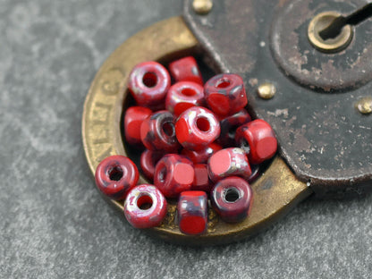 20g 3 Cut Red Travertine 2/0 Matubo Beads
