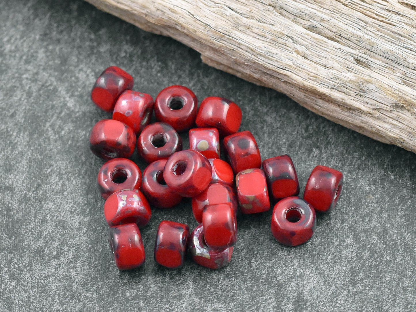 20g 3 Cut Red Travertine 2/0 Matubo Beads
