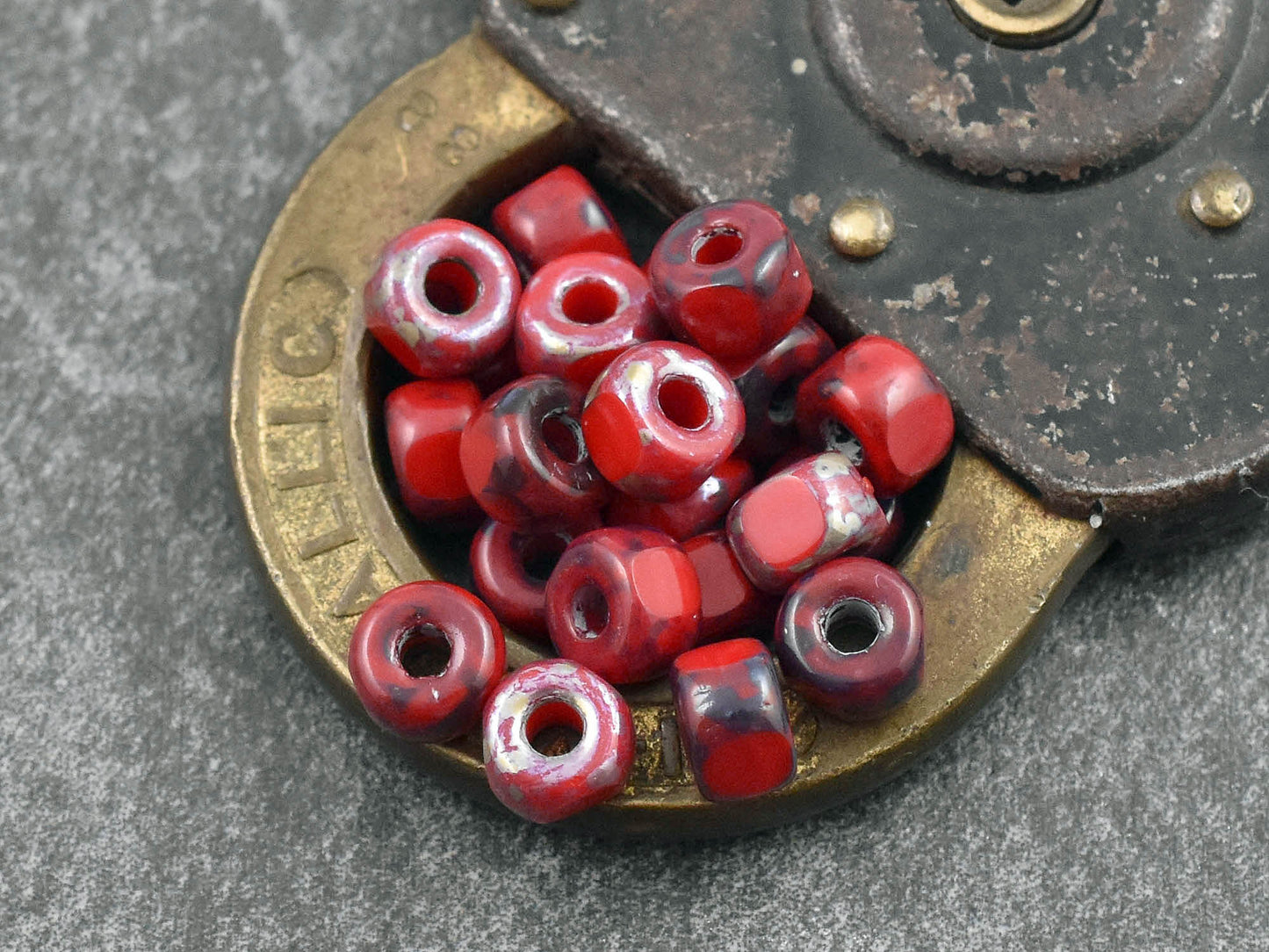20g 3 Cut Red Travertine 2/0 Matubo Beads