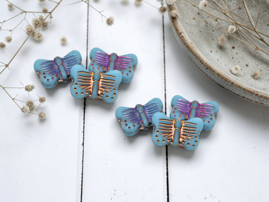 *10* 16x11mm Metallic Volcano Washed Opaque Sky Blue Butterfly Beads