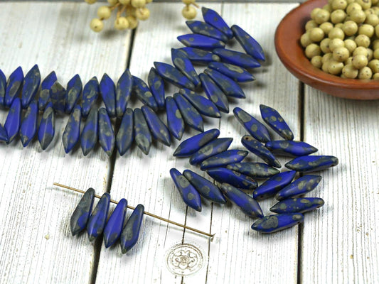 *40* 5x16mm Opaque Satin Matte Navy Travertine Dagger Beads