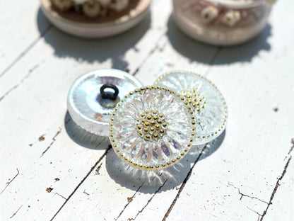 18mm Daisy Button Transparent Glass with AB + Gold Finish - Czech Glass Buttons