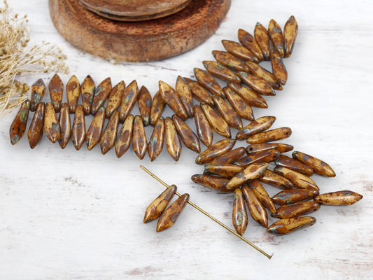 *40* 5x16mm Camel Beige Travertine Dagger Beads