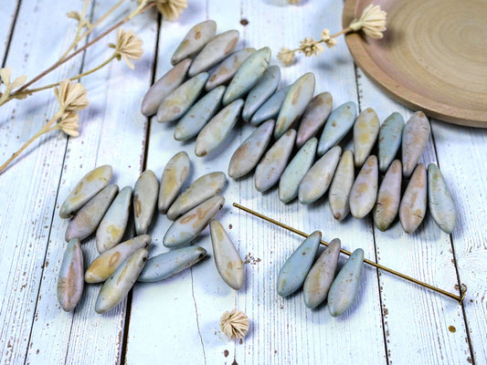 *25* 5x16mm Opaque Satin Matte Purple Sage Picasso Dagger Beads