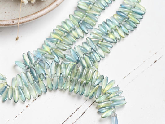 *50* 3x11mm Transparent Blue Green Luster Dagger Beads