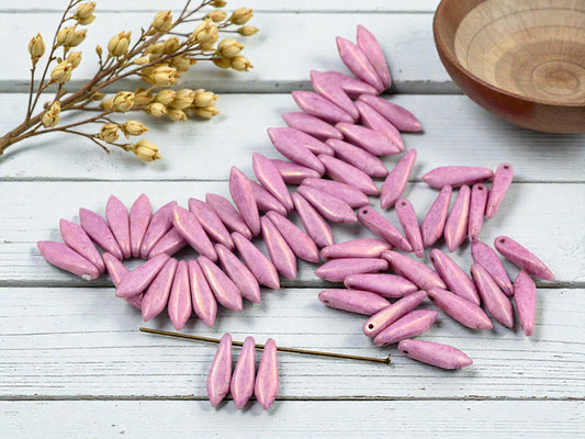 *40* 5x16mm Pink Luster Picasso Dagger Beads
