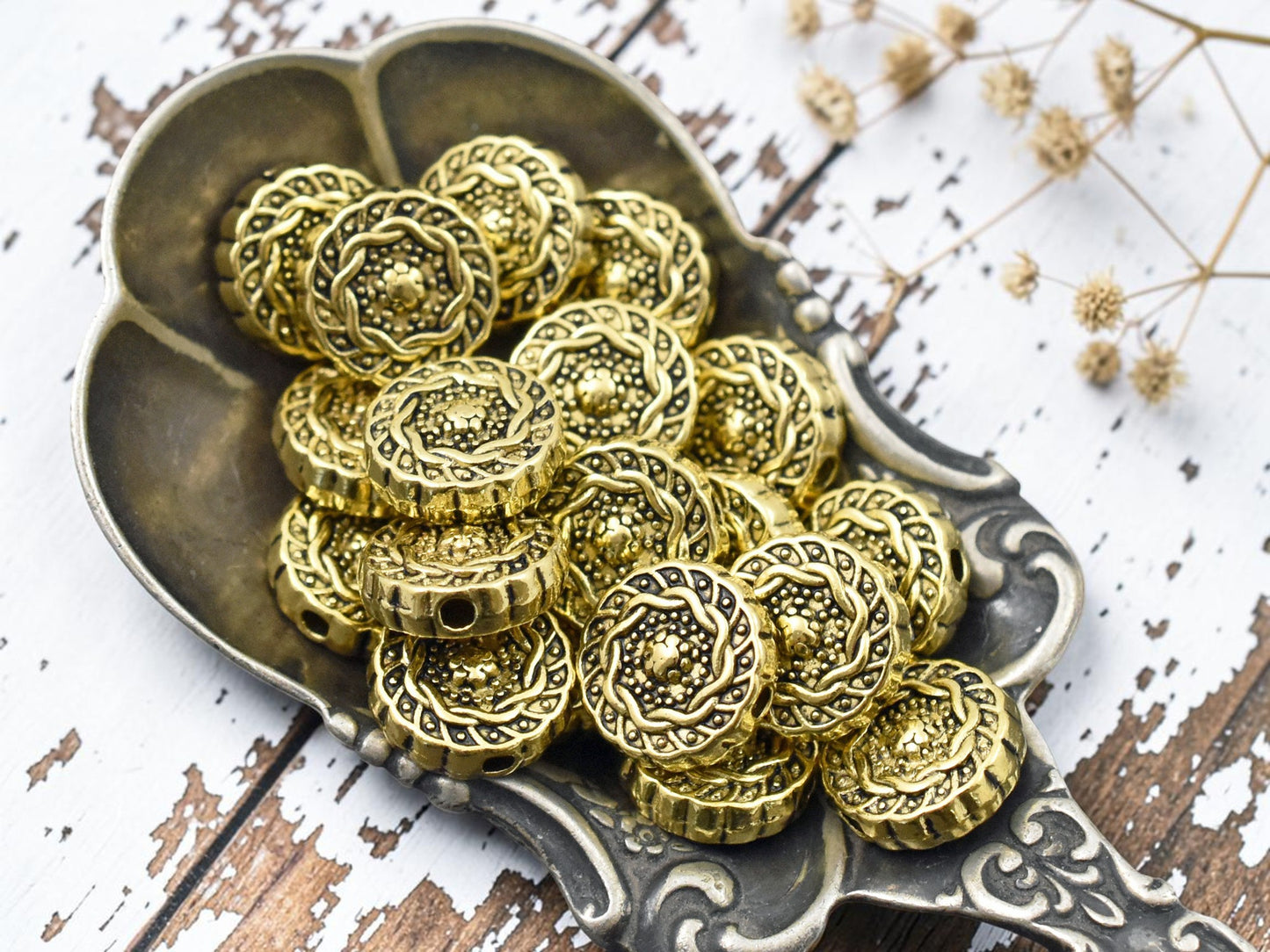 *50* 10mm Antique Gold Coin Beads