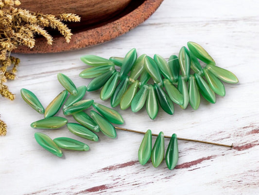 *25* 5x16mm Blended Green Opaline Dagger Beads
