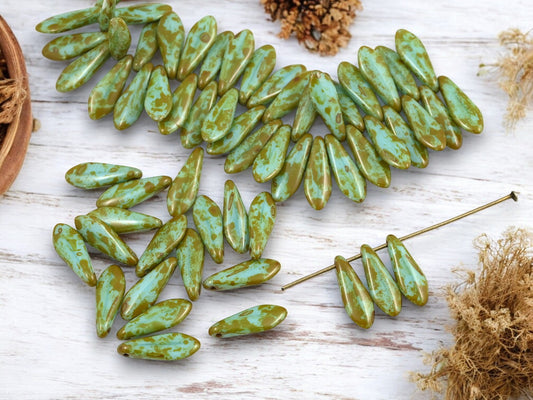 *40* 5x16mm Blue Turquoise Picasso Dagger Beads