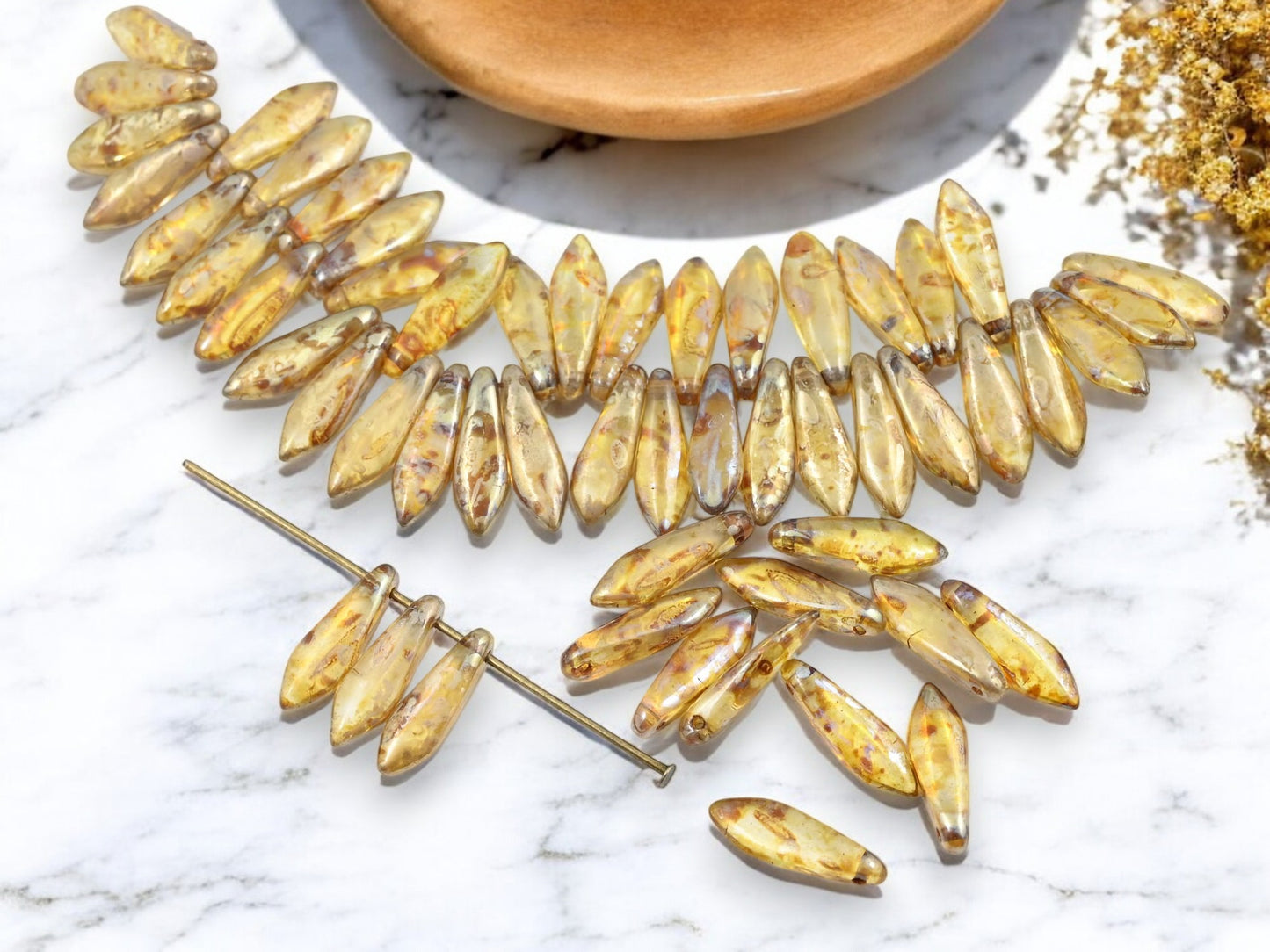 *40* 5x16mm Crystal Luster Picasso Dagger Beads