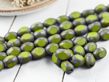 *19* 6x8mm Opaque Chartreuse Picasso Window Cut Oval Beads