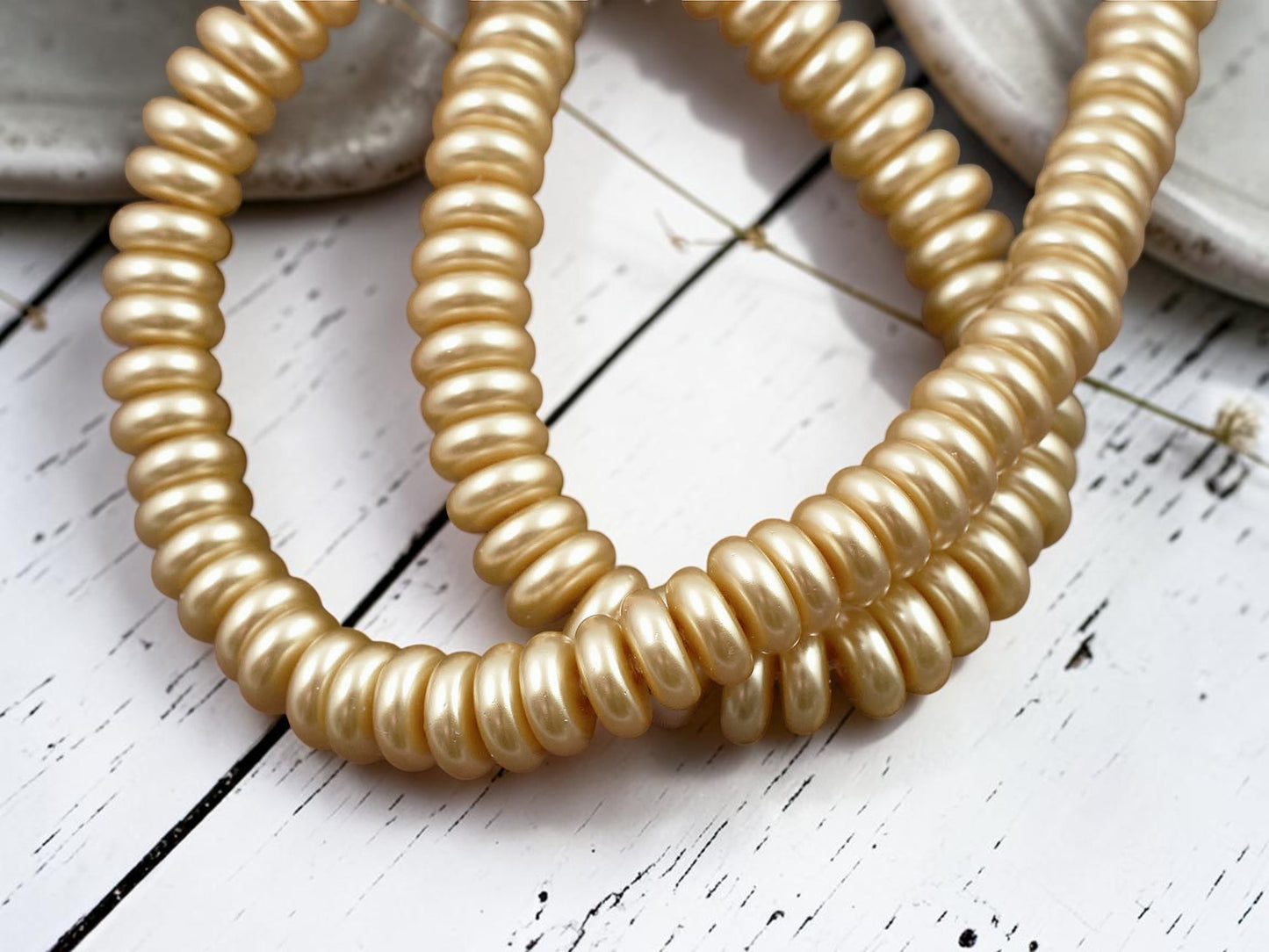 8x3mm Champagne Celestial Pearl Rondelle Beads (16" Strand)