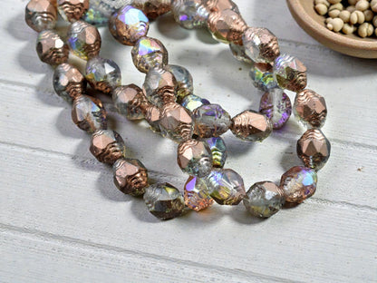 *15* 6x8mm Copper Rainbow Washed Crystal Oval Cathedral Beads