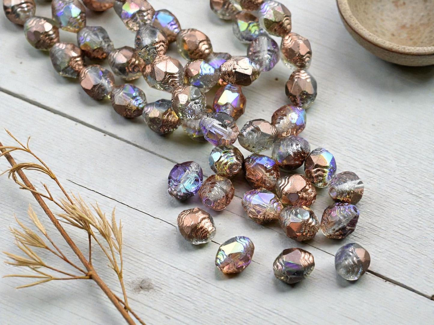*15* 6x8mm Copper Rainbow Washed Crystal Oval Cathedral Beads