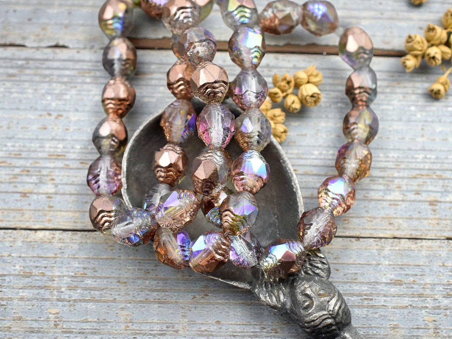 *15* 6x8mm Copper Rainbow Washed Crystal Oval Cathedral Beads