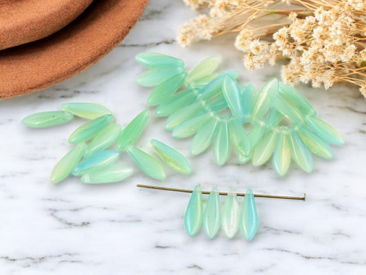 *25* 5x16mm Sea Green Opaline Dagger Beads