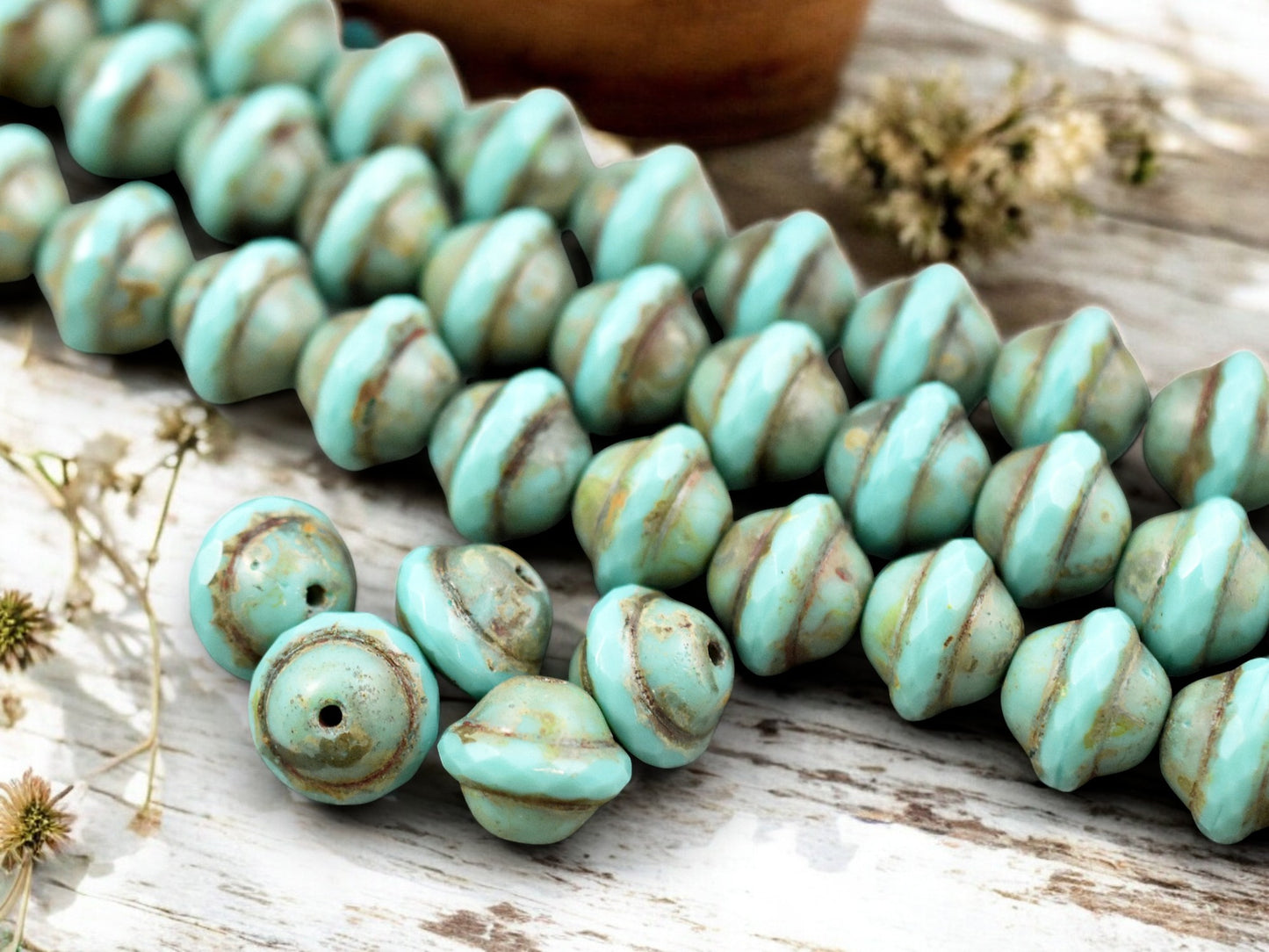 *15* 9x11mm Opaque Turquoise Picasso Saturn Beads