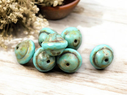 *15* 9x11mm Opaque Turquoise Picasso Saturn Beads