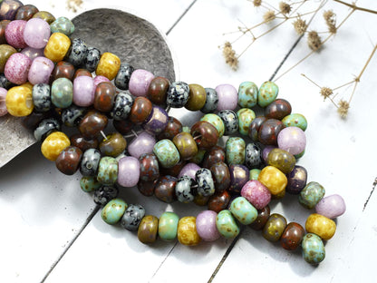 33/0 Aged Rosaline Striped Picasso Seed Bead Mix (9" Strand)