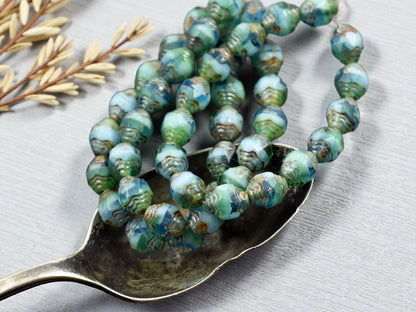 *15* 6x8mm Blended Turquoise Aqua Picasso Oval Cathedral Beads