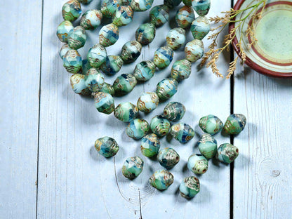 *15* 6x8mm Blended Turquoise Aqua Picasso Oval Cathedral Beads