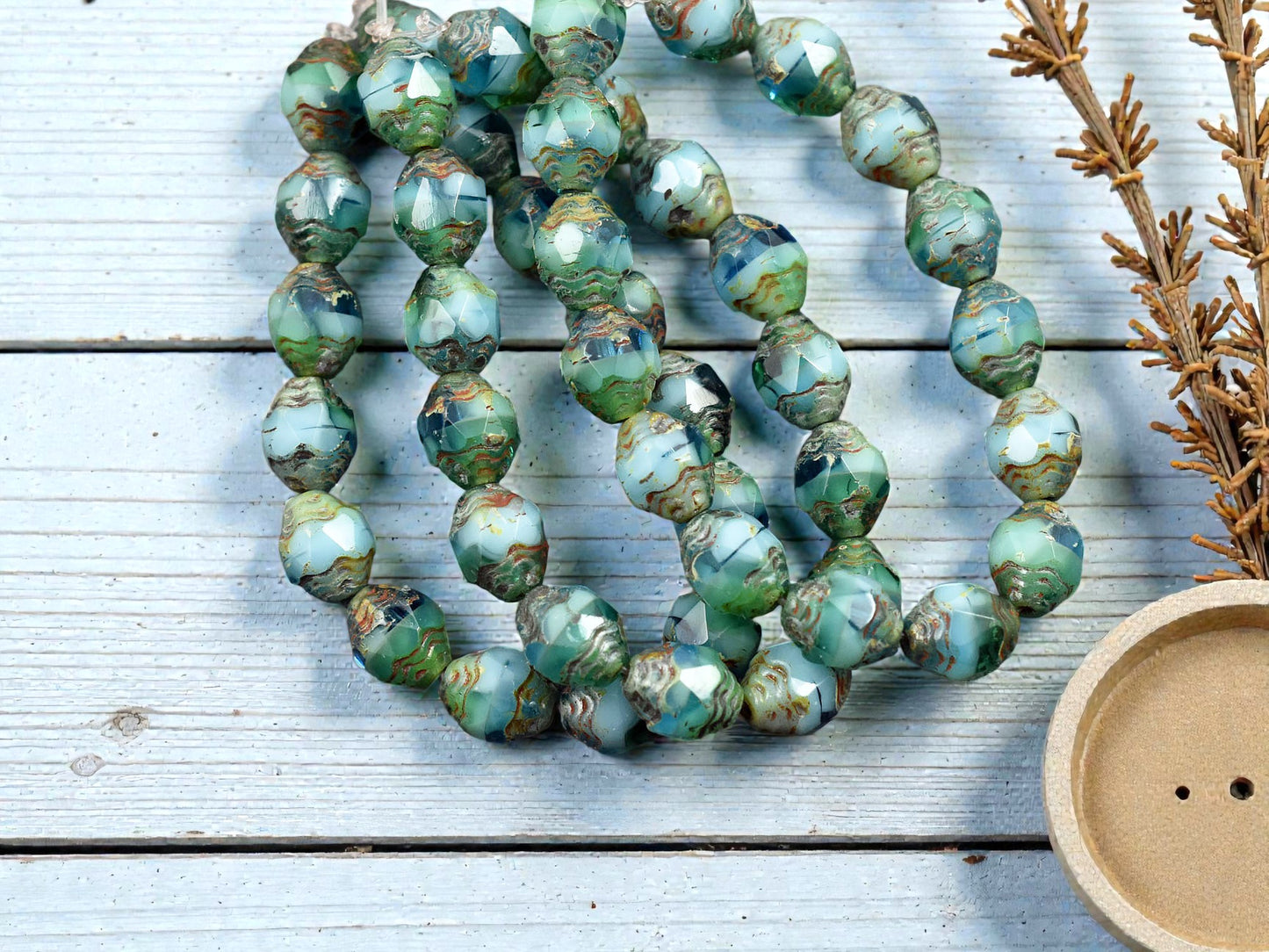 *15* 6x8mm Blended Turquoise Aqua Picasso Oval Cathedral Beads